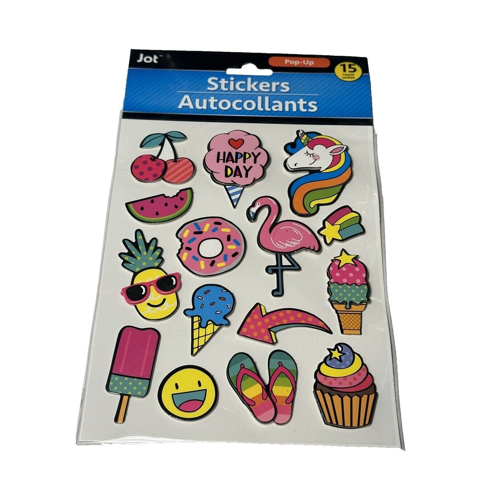 Jot Pop-Up Craft Stickers Autocollants Scrapbook 15 Count Unicorn Flamingo Pink